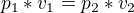 $p_{1}*v_{1}=p_{2}*v_{2}$