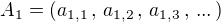 $A_1 = (a_{1,1}\,,\, a_{1,2}\,,\, a_{1,3}\,,\, ...\,)$