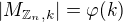 $|M_{\mathbb{Z}_n,k}|= \varphi(k)$