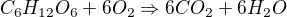 $C_{6}H_{12}O_{6} + 6O_{2} \Rightarrow 6CO_{2} + 6H_{2}O$