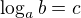$\log_{a}b=c$