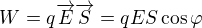 $W = q\overrightarrow{E}\overrightarrow{S} = qES \cos \varphi$