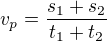 $v_{p}=\frac{s_{1}+s_{2}}{t_{1}+t_{2}}$