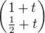 $\begin{pmatrix}1+t \cr \frac{1}{2}+t\end{pmatrix}$