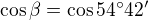 $\cos \beta = \cos 54�42'$