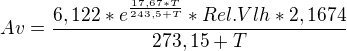 $Av=\frac{6,122*e^{\frac{17,67*T}{243,5+T}}*Rel.Vlh*2,1674}{273,15+T}$