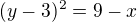 $(y-3)^2=9-x$