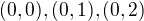$(0,0),(0,1),(0,2)$