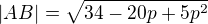 $|AB|=\sqrt{34-20p+5p^{2}}$