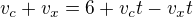 $v_c+v_x=6+v_ct-v_xt$