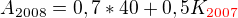$A_{2008} = 0,7*40+0,5K_{{\color{red}2007}}$
