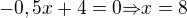 $-0,5x+4=0{\Rightarrow}x=8$