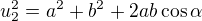 $u_2^2=a^2+b^2+2ab\cos\alpha$