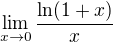 $\lim_{x\to0}\frac{\ln (1+x)}{x}$