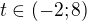 $t\in (-2;8)$