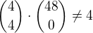 ${4\choose4}\cdot{48\choose0}\ne4$