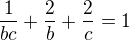 kopírovat do textarea $\frac1{bc} + \frac2b + \frac2c =1$