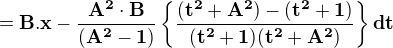 $\bf{=B.x-\frac{A^2\cdot B}{\left(A^2-1\right)}\{\frac{(t^2+A^2)-(t^2+1)}{(t^2+1)(t^2+A^2)}\}dt}$