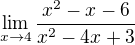 $\lim_{x\to4} \frac{x^{2}- x -6}{x^{2}-4x+3}$