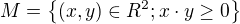 $M=\{(x,y) \in R^2; x\cdot y\geq 0\}$