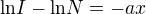 $\text{ln}I-\text{ln}N=-ax$