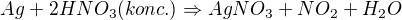 kopírovat do textarea $Ag+2HNO_{3} (konc.)\Rightarrow AgNO_{3}+NO_{2}+H_{2}O$