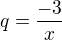 $q=\frac{-3}{x}$