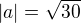 $|a| = \sqrt{30}$