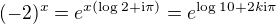 $(-2)^x=e^{x(\log 2+\rm{i}\pi)}=e^{\log 10+2k\rm{i}\pi}$