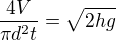 $\frac{4V}{\pi d^2 t}=\sqrt{2hg}$