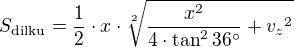$S_{\rm{dilku}}=\frac{1}{2}\cdot x\cdot\sqrt[2]{\frac{x^2}{4\cdot\tan^2{36^\circ}}+{v_z}^2}$