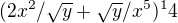 $(2x^2/\sqrt{y} + \sqrt{y}/x^5) ^14 $