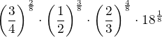 kopírovat do textarea $\(\frac 34\)^{\frac 28}\cdot\(\frac 12\)^{\frac 38}\cdot \(\frac 23\)^{\frac 48}\cdot 18^{\frac 18}$