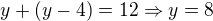 $y+(y-4)=12\Rightarrow y=8$