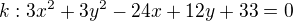 $k: 3x^{2}+3y^{2}-24x+12y+33=0$