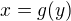$x=g(y)$