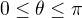 $0\leq \theta \leq \pi$