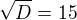 $\sqrt{D}=15$