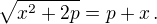 kopírovat do textarea $\sqrt{x^2+2p}=p+x\,.$