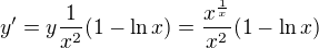 $y'=y\frac{1}{x^{2}}(1-\ln x)=\frac{x^{\frac{1}{x}}}{x^{2}}(1-\ln x)$
