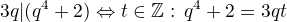 $3q|(q^4+2)\Leftrightarrow\exist t\in\mathbb{Z}:\, q^4+2=3qt$
