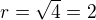 $r=\sqrt 4=2$