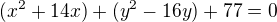 $(x^2+14x)+( y^2-16y)+77=0$