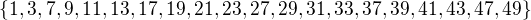 $\{1, 3, 7, 9, 11, 13, 17, 19, 21, 23, 27, 29, 31, 33, 37, 39, 41, 43, 47, 49 \}$