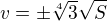 $v=\pm \sqrt[4]{3}\sqrt{S}$