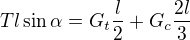 kopírovat do textarea $Tl\sin\alpha=G_t\frac l2+G_c\frac{2l}3$