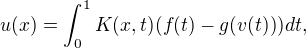 kopírovat do textarea $u(x)= \int_{0}^{1}K(x,t)(f(t)-g(v(t)))dt,$