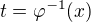 $t=\varphi^{-1}(x)$