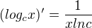 $(log_cx)'=\frac{1}{xlnc}$