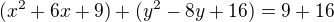 $(x^2+6x+9)+(y^2-8y+16)=9+16$